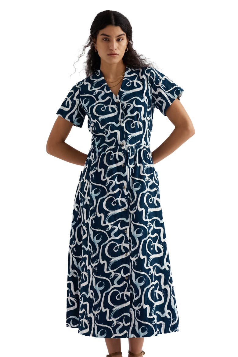 Fowen Print Organic Cotton Shirtdress, Alternate, color, INK STROKES MARITIME