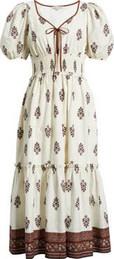 MOON RIVER Smocked Puff Sleeve Maxi Dress