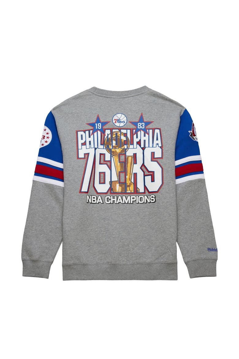 Men's Mitchell & Ness Heather Gray Philadelphia 76ers Hardwood Classics All Over 4.0 Pullover Sweatshirt, Alternate, color, Heather Gray