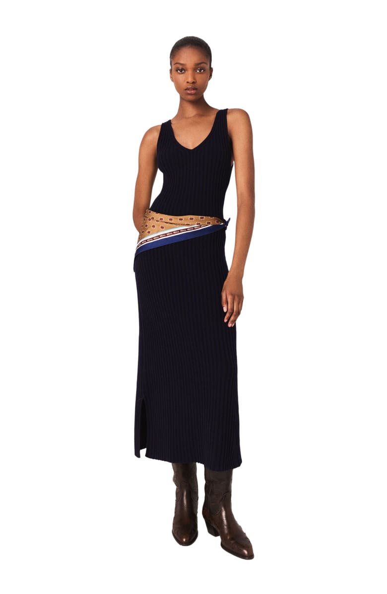maje 2-in-1 knit maxi dress, Alternate, color, Navy