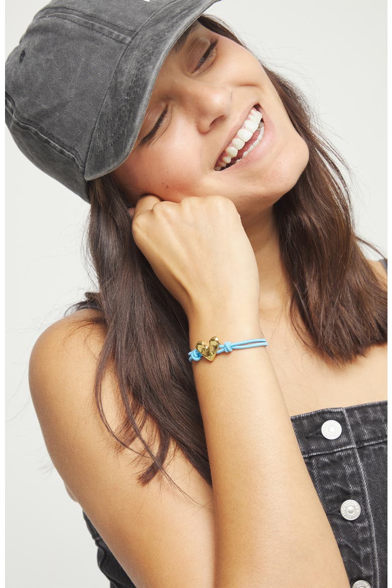 Elastic Thread Bracelet with 18K Gold-Plated Heart, Alternate, color, Blue