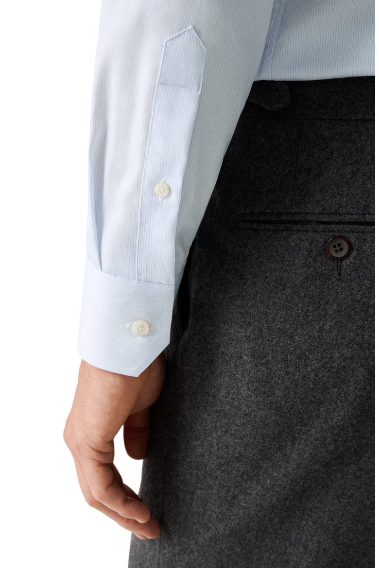 Contemporary Fit Pinstripe Cotton Twill Dress Shirt, Alternate, color, LIGHT BLUE