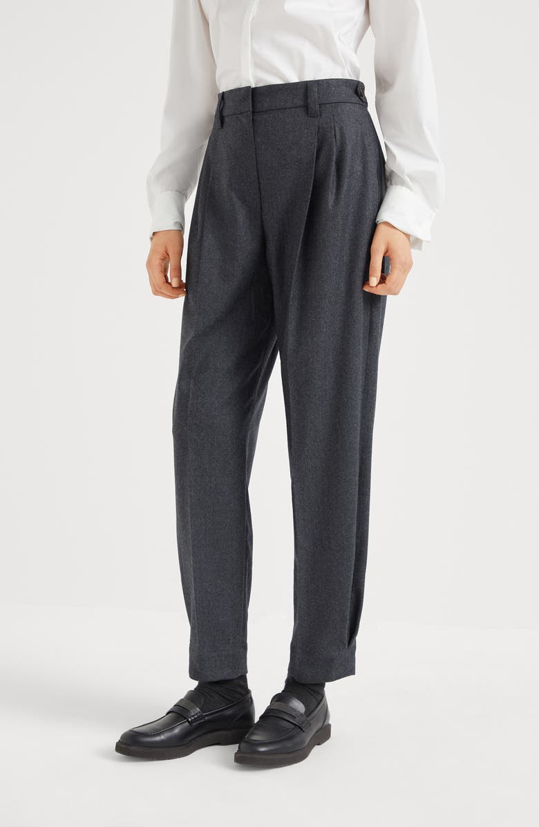 Brunello Cucinelli Virgin wool flannel sartorial baggy trousers, Alternate, color, 