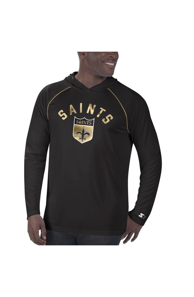 STARTER Men's Starter Black New Orleans Saints Throwback Raglan Hoodie Long Sleeve T-Shirt, Alternate, color,