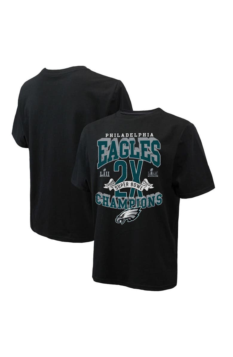 Majestic Threads Men's Majestic Threads Black Philadelphia Eagles Two-Time Super Bowl Champions Yard Lines Heavyweight T-Shirt, Alternate, color,