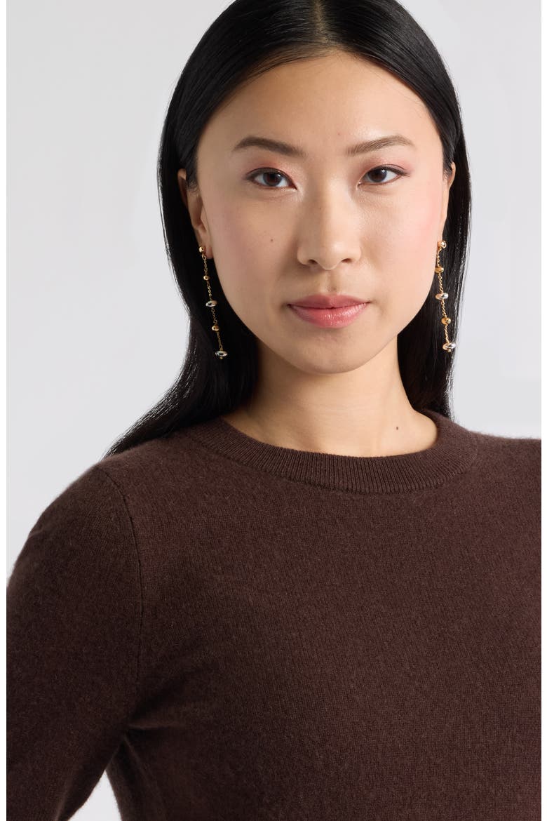 Two-Tone Bead Linear Drop Earrings, Alternate, color, GOLD- SILVER