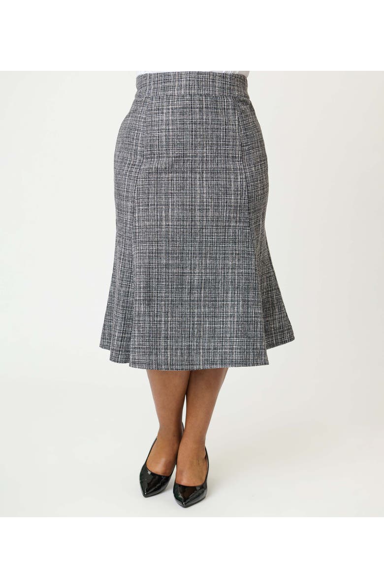 Unique Vintage Plus Size Tweed Tina Trumpet Skirt, Alternate, color, Grey Tweed