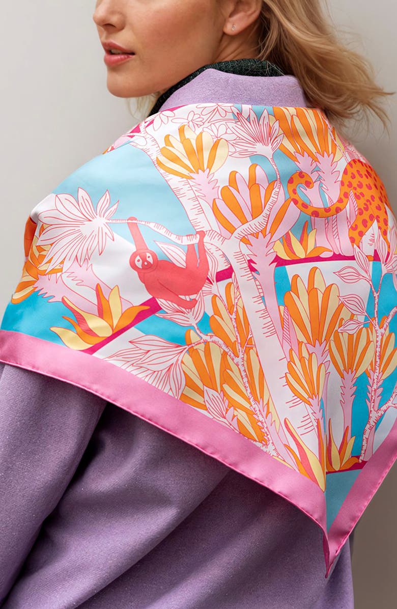 Jessie Zhao New York Double Sided Silk Scarf Of Around The World, Alternate, color, Pink