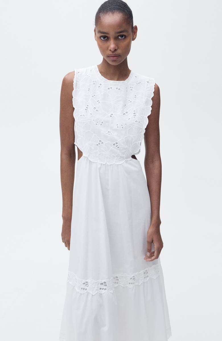 MANGO Embroidered Eyelet Sleeveless Maxi Dress, Alternate, color,