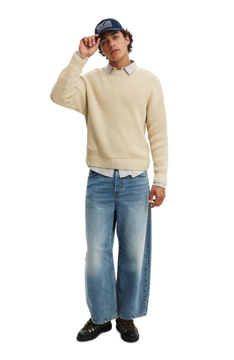 Cotton On Men's Washed Box Fit Crew Knit, Alternate, color, Stone