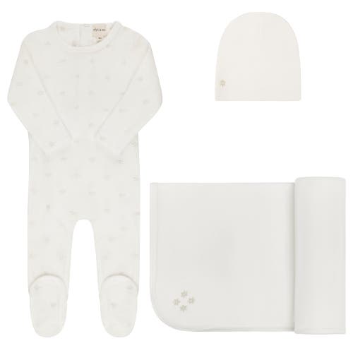 Ely's & Co. Velour Embroidered Floral Collection In White