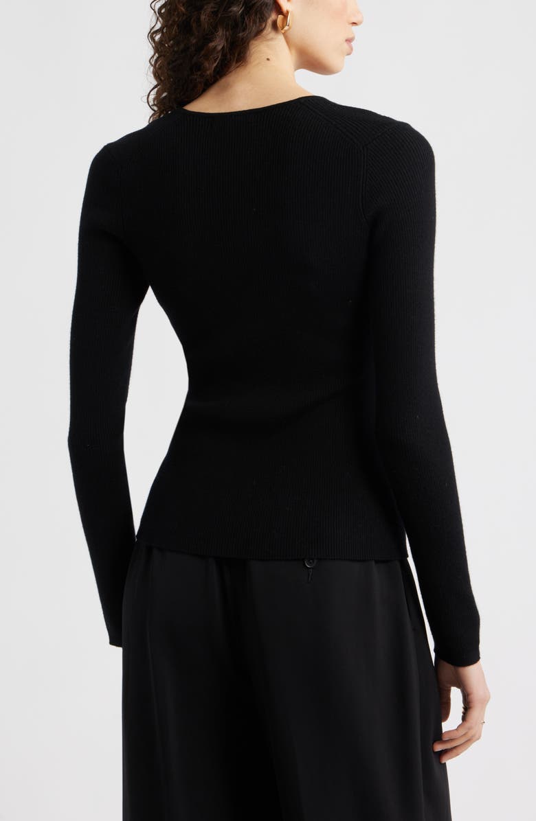 Nordstrom Twist Front Detail Merino Wool Blend Sweater, Alternate, color, Black