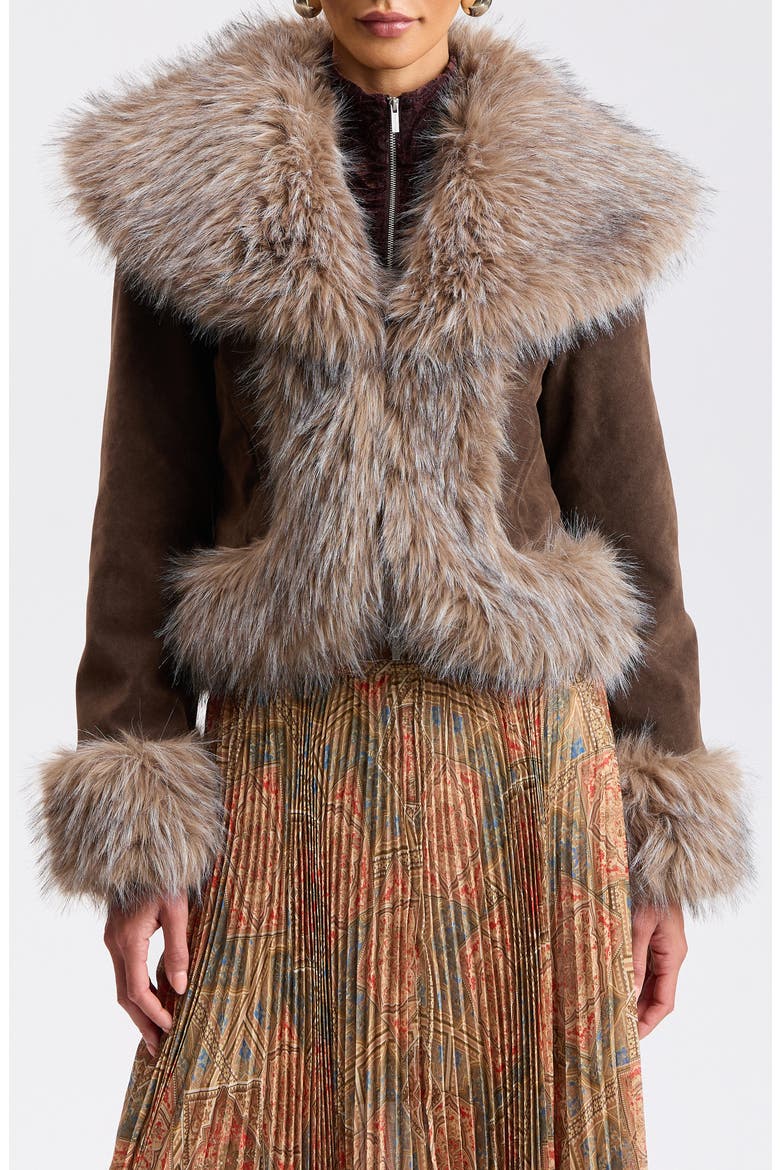Penny Lane Faux Leather Jacket with Faux Fur Trim, Alternate, color, BROWN - FAWN