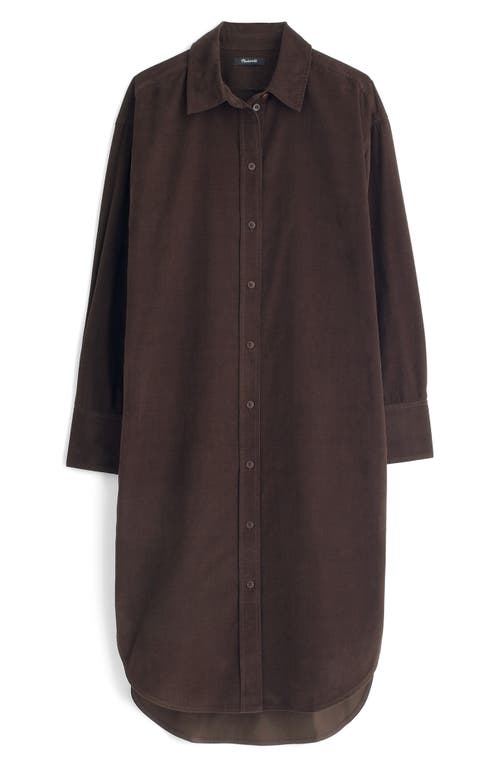 Shop Madewell Long Sleeve Corduroy Midi Shirtdress In Dark Carob