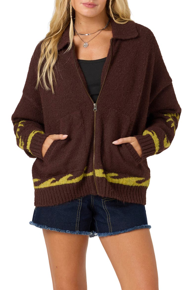 Corrine Zip Up Sweater, Main, color, CHOCOLATE