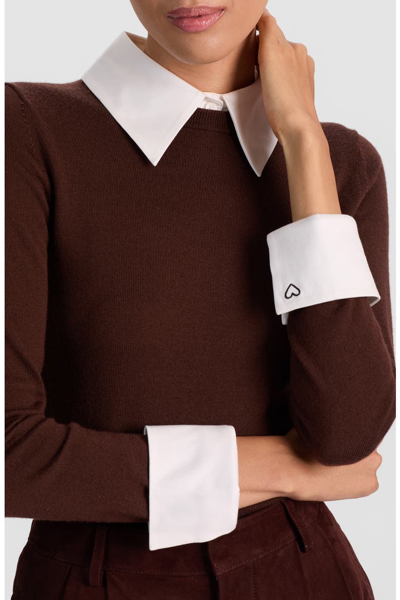 Porla Collared Wool Blend Mixed Media Sweater, Alternate, color, DARK CHOCOLATE
