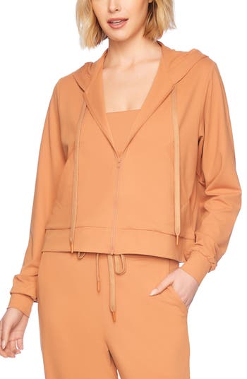 Susana Monaco Front Zip Crop Hoodie In Caramel
