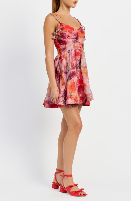 En Saison Magnolia Floral Tie Strap Minidress In Red Multi Floral