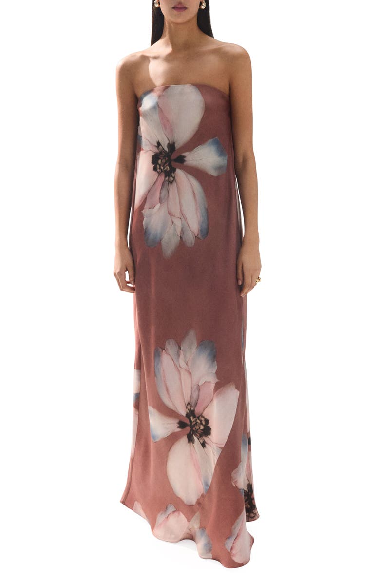 MANGO Floral Open Back Maxi Dress, Main, color, Pastel Pink