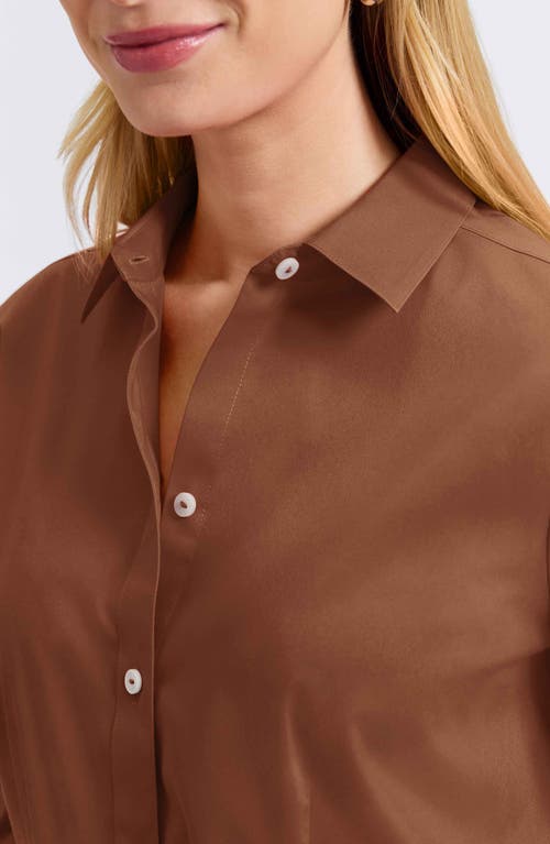 Foxcroft June Stretch Cotton Blend Button-up Shirt In Brown