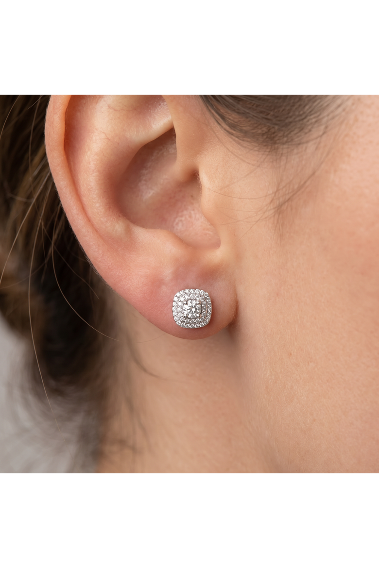 1/2 Ct TDW Genuine Diamond Cushion Halo Studs 1/3", Alternate, color, Silver