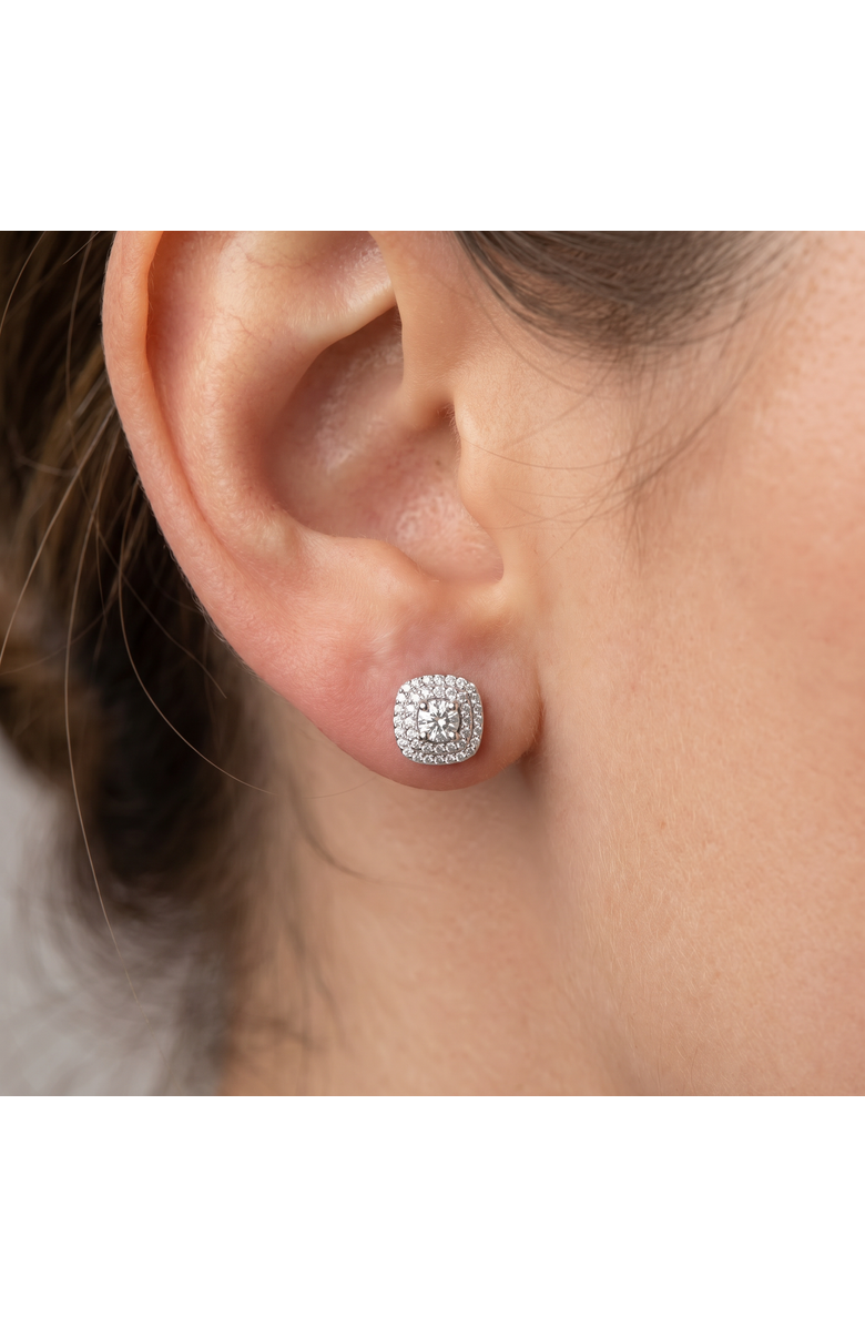 Bliss Diamond 1/2 Ct TDW Genuine Diamond Cushion Halo Studs 1/3", Alternate, color, Silver