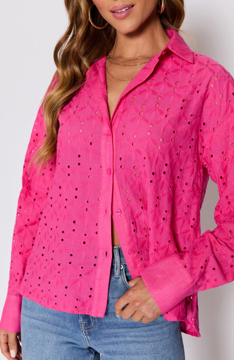 VICI Collection Garden Stroll Floral Eyelet Button-Up Shirt, Alternate, color, Pink