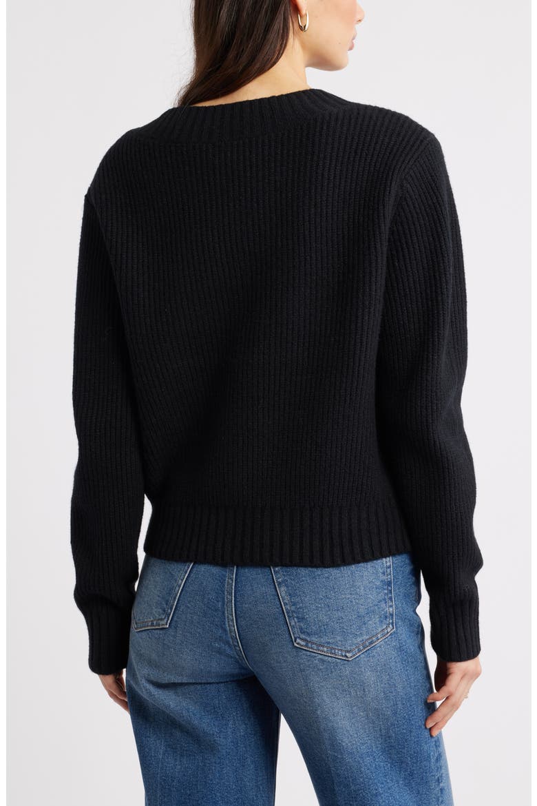Rib V-Neck Sweater, Alternate, color, BLACK