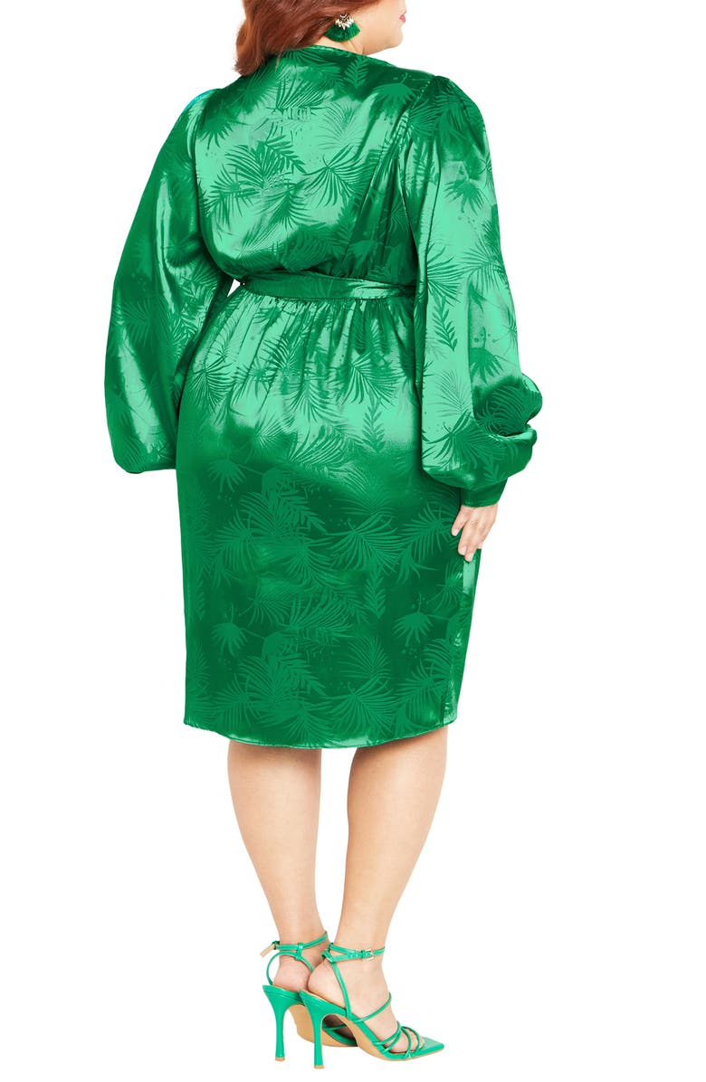 City Chic Sara Long Sleeve Faux Wrap Dress, Alternate, color, Bright Green