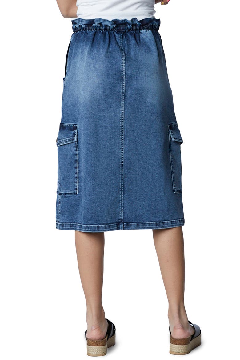Paperbag Denim Midi Skirt, Alternate, color, WASHED DENIM DK.