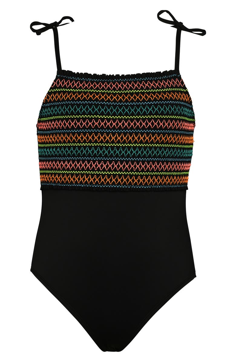 Hobie Kids' Smocked One-Piece Swimsuit, Main, color, Black