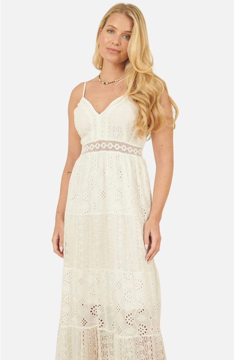 Yumi Ruched Back Tiered Maxi Dress, Alternate, color, White