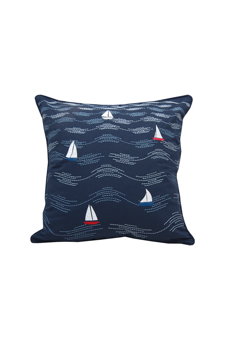 Cape Series Modern Waves Indoor/Outdoor Accent Throw Pillow Decor, Main, color, Blue