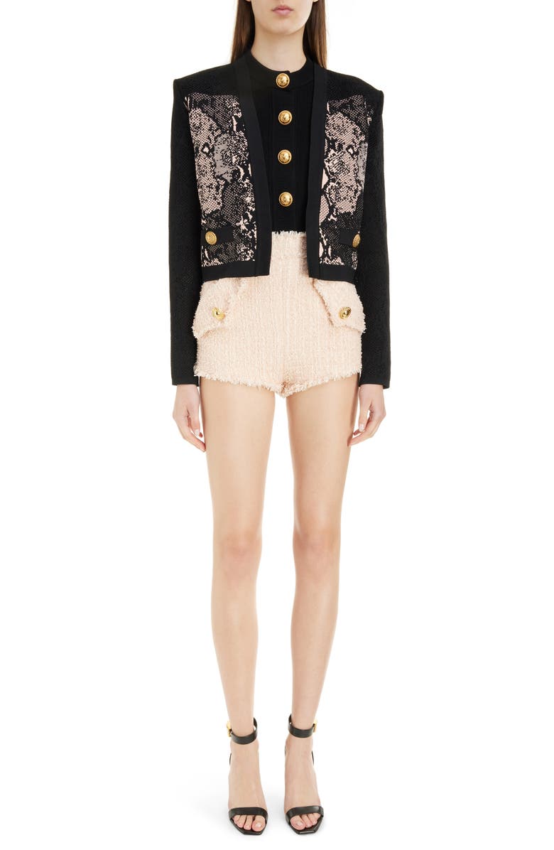 Balmain Python Jacquard Sweater Jacket, Alternate, color, 