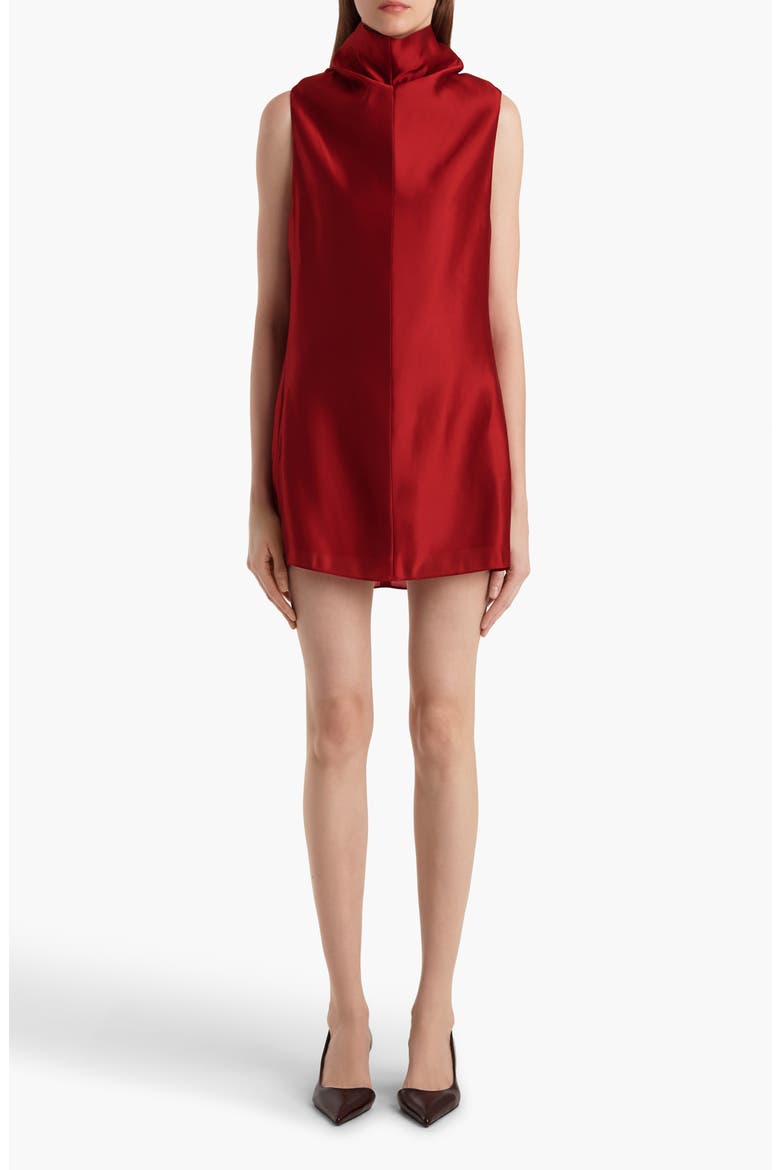 Daria Funnel Neck Satin Minidress, Main, color, CRIMSON