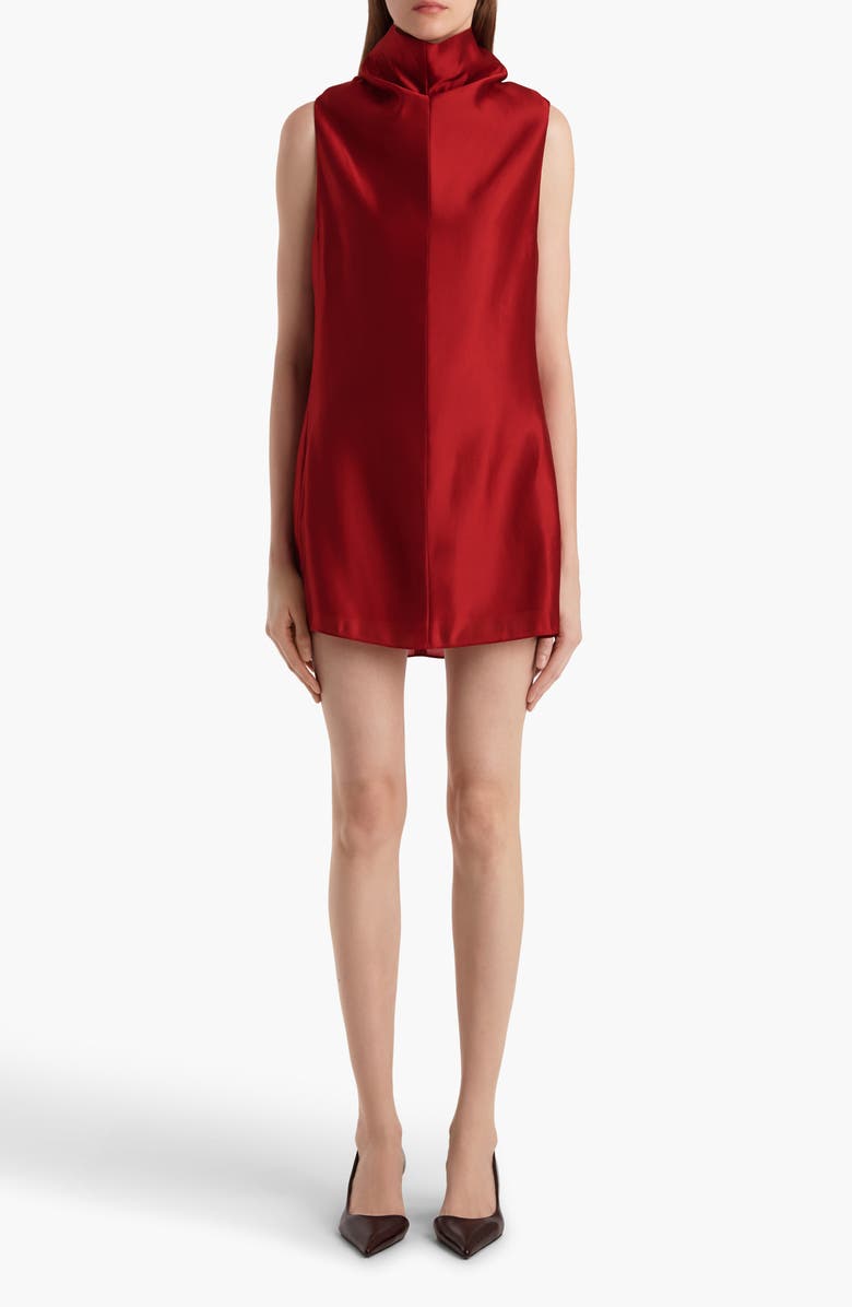 Khaite Daria Funnel Neck Satin Minidress, Main, color, Crimson
