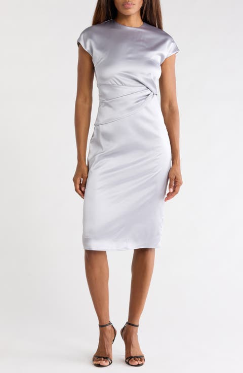 Draped Satin Midi Dress