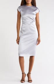 AREA STARS Draped Satin Midi Dress