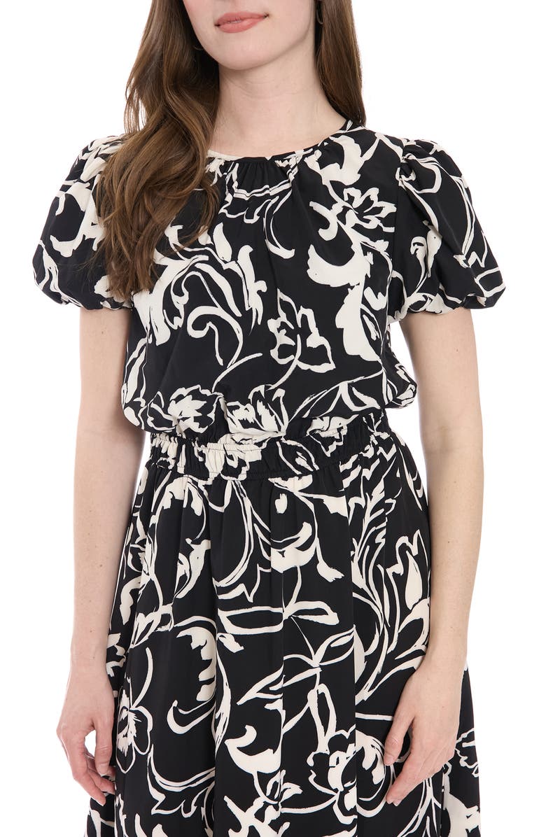 London Times Puff Sleeve Midi Dress, Alternate, color, Black/ Bone