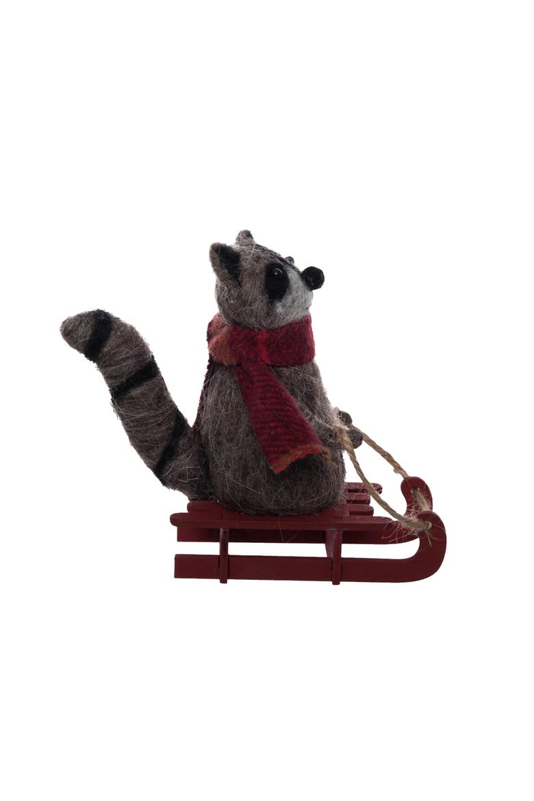 Raccoon On Sleigh Figurine, Alternate, color, Brown