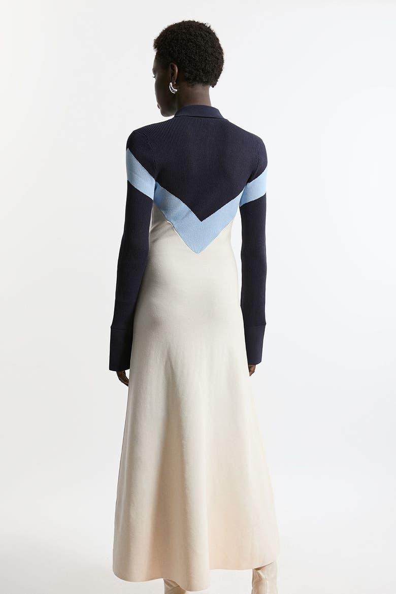 Rib-Knit Polo Top Maxi Dress, Alternate, color, Navy