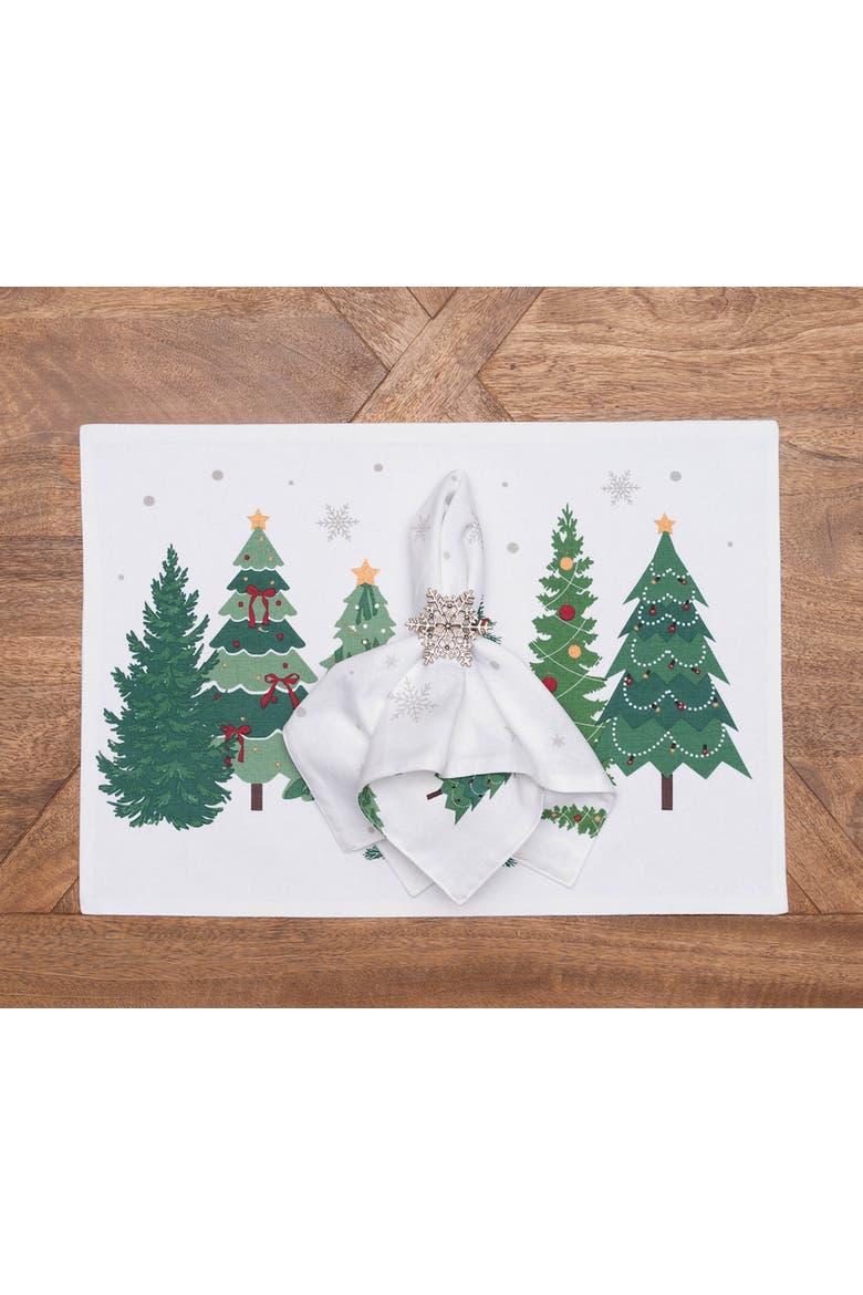 Christmas Forest Botanical Set of 6 Placemats 14" x 20", Alternate, color, Green