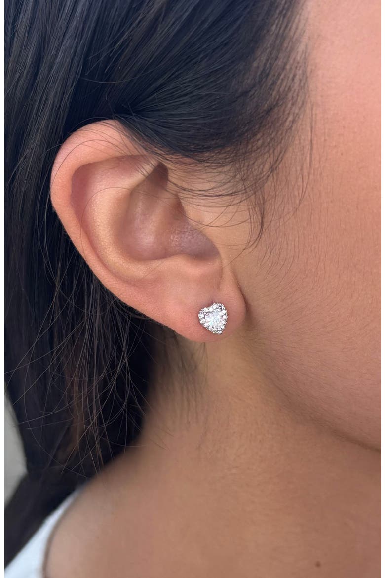Cubic Zirconia Halo Heart Stud Earrings, Alternate, color, SILVER
