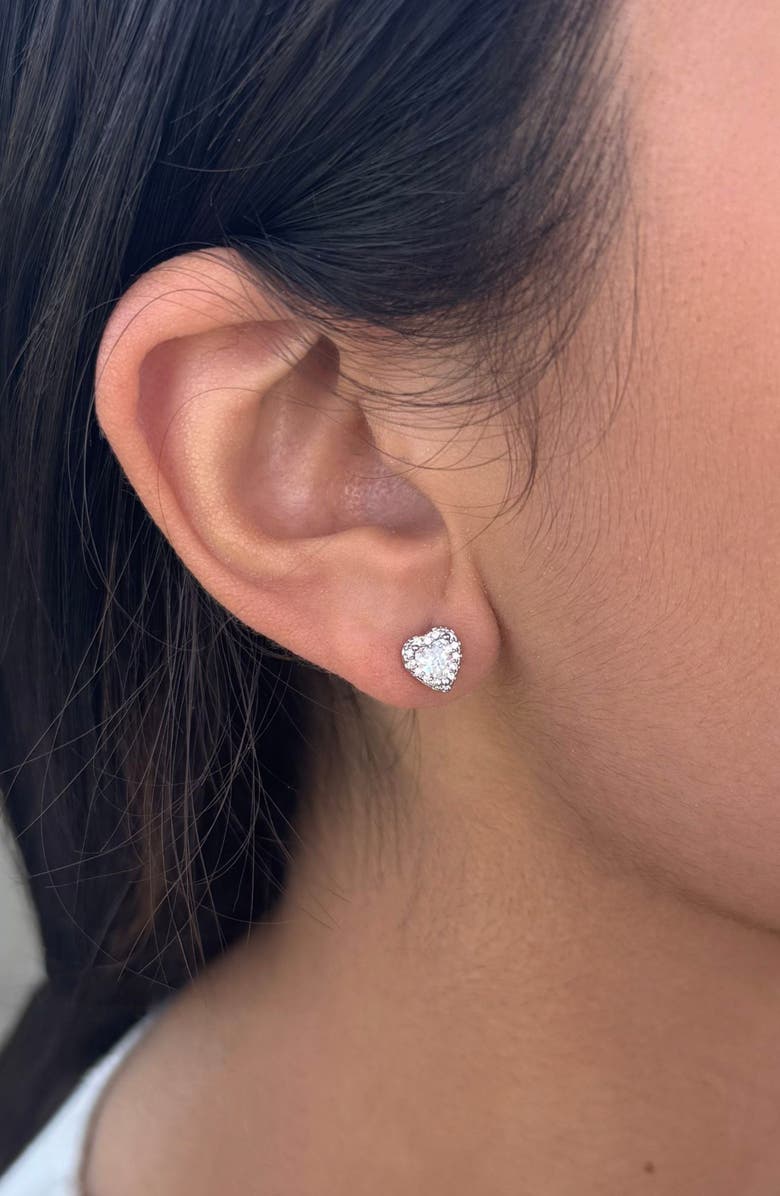 Adornia Cubic Zirconia Halo Heart Stud Earrings, Alternate, color, Silver