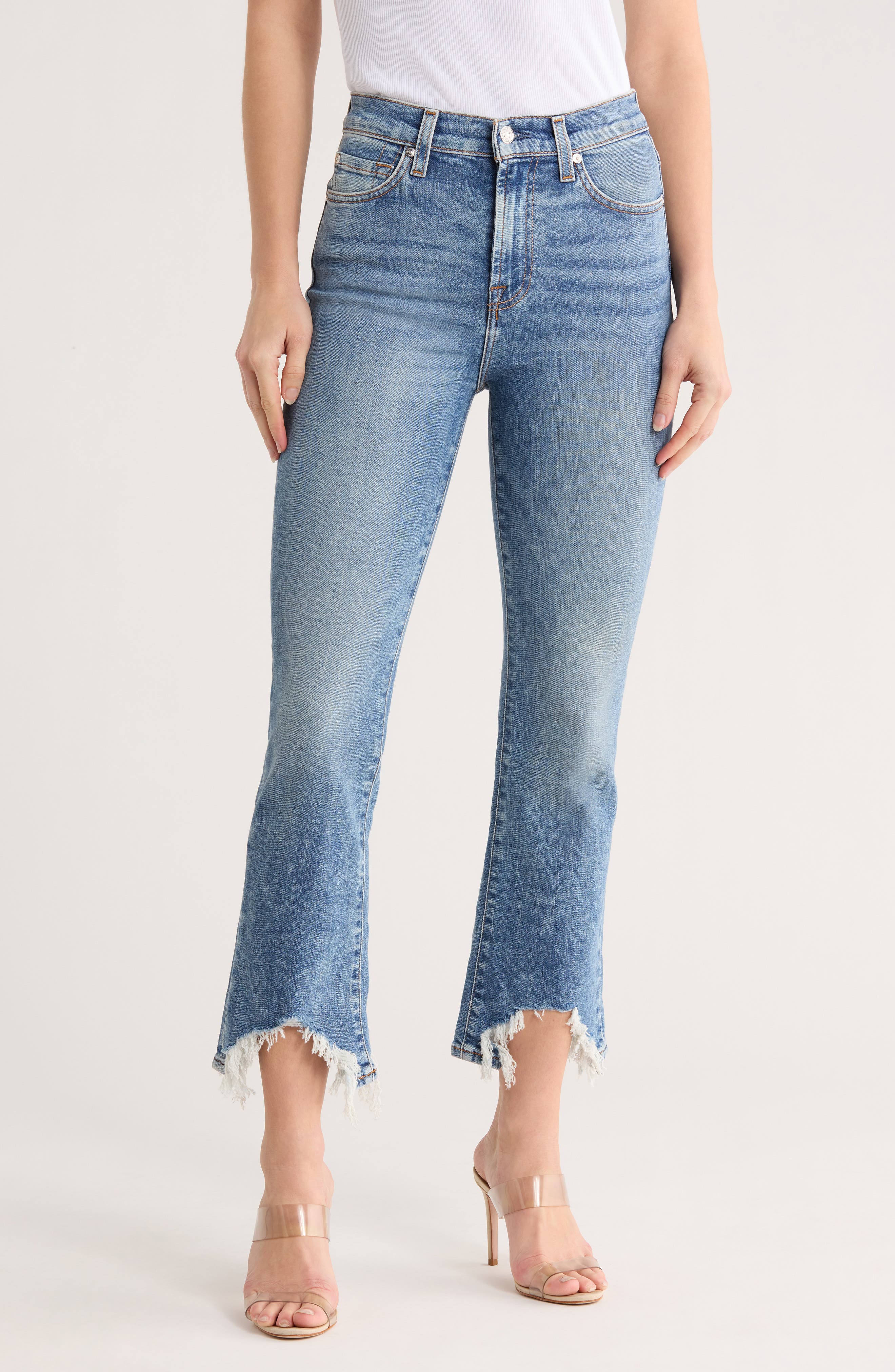 7 For All Mankind High Waist Slim Kick Flare Distressed Jeans