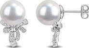DELMAR Lab Created White Sapphire & Cultured Pearl Bow Stud Earrings