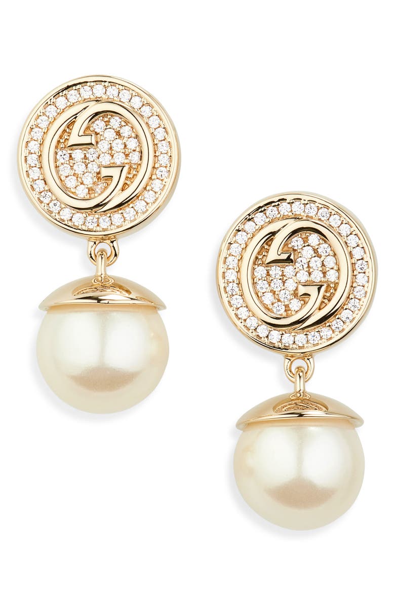 Gucci Blondie Faux Pearl Drop Earrings, Main, color, 