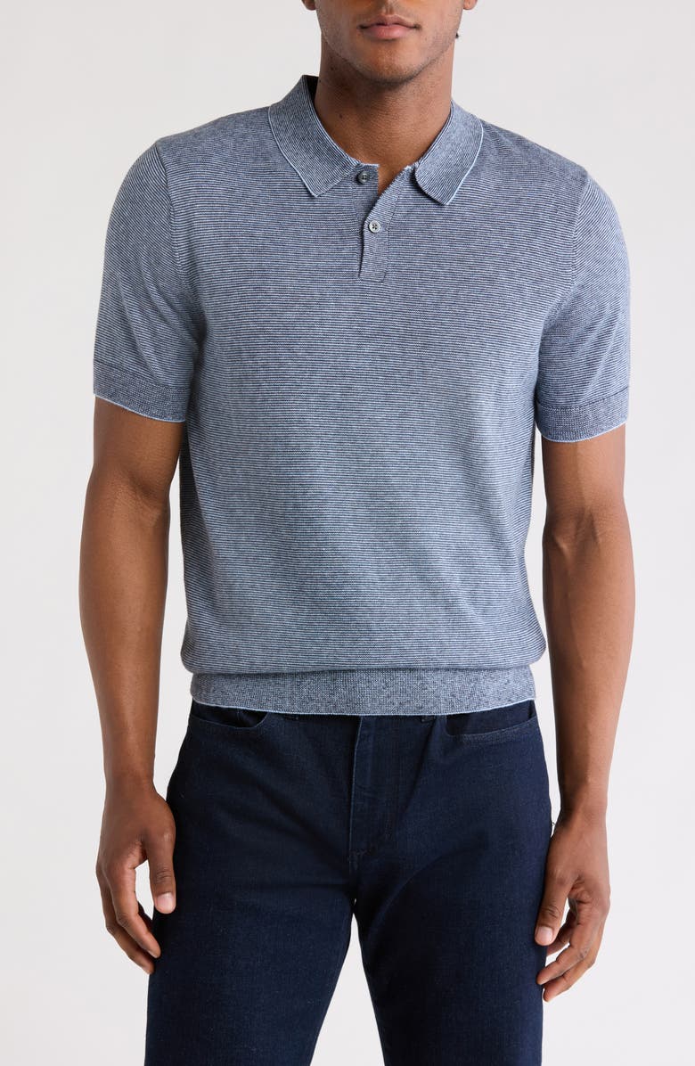 14th & Union Organic Cotton & Cashmere Blend Sweater Polo, Main, color, Blue Skyway Feeder Stripe