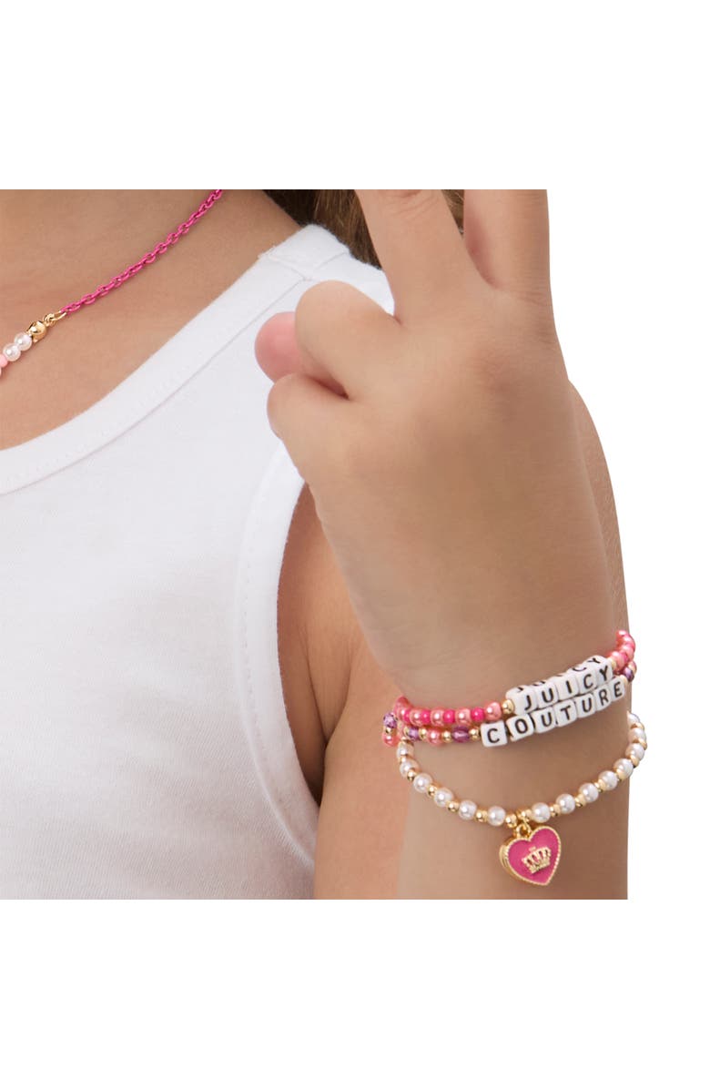 Juicy Couture Kids "Juicy" Heart Charm 3-Piece Beaded Bracelets, Alternate, color, Multicolor