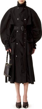 Lanvin Bi-Material Trench Coat In Silk Faille And Charmeuse Fabric